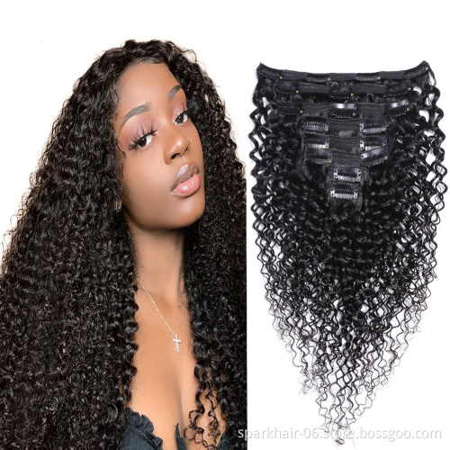 SPARK kinky Curly Clip in Hair Extensions Human Hair